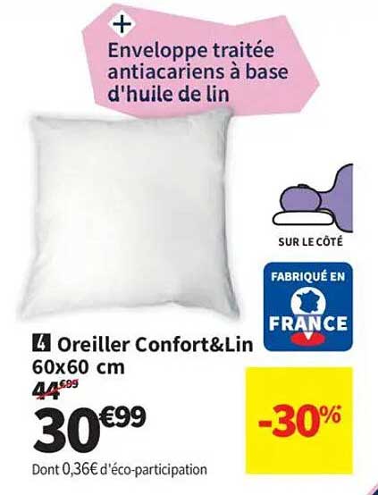 Oreiller Confort&Lin 60x60 cm