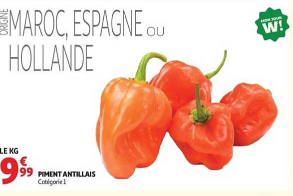 ORIGINE MAROC, ESPAGNE OU HOLLANDE PIMENT ANTILLAIS Catégorie 1