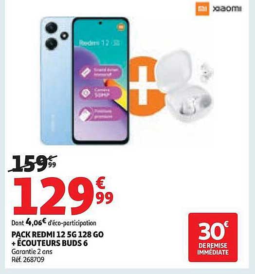 PACK REDMI 12 5G 128 GO + ÉCOUTEURS BUDS 6