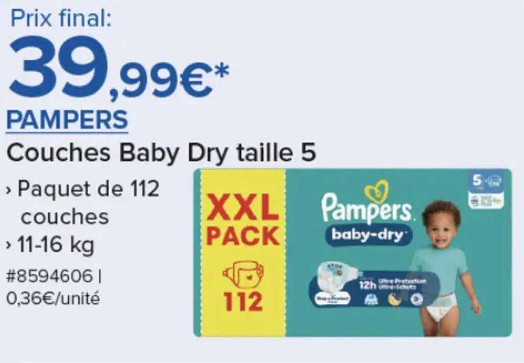 PAMPERS Couches Baby Dry taille 5