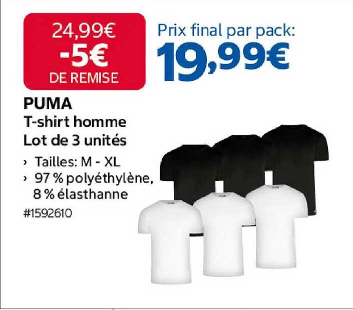 PUMA T-shirt homme Lot de 3 unités