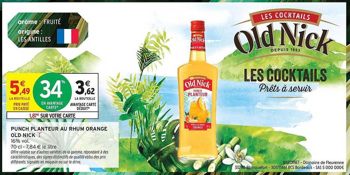 PUNCH PLANTEUR AU RHUM ORANGE OLD NICK