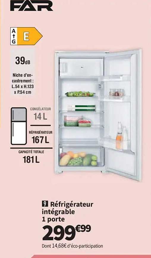 Réfrigérateur intégrable 1 porte