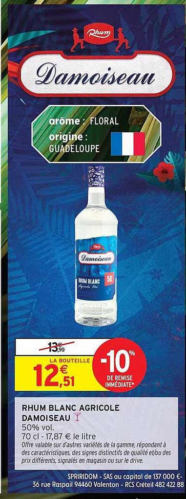Rhum blanc agricole Damoiseau