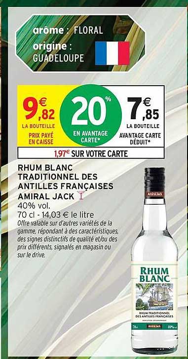 Rhum blanc traditionnel des Antilles françaises AMIRAL JACK