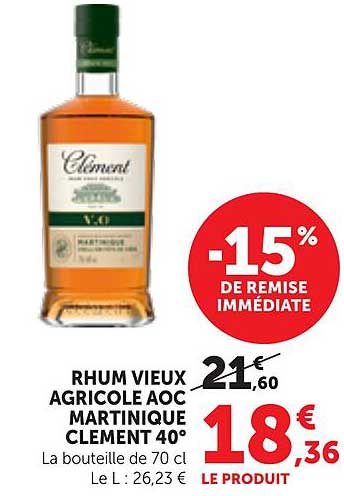 RHUM VIEUX AGRICOLE AOC MARTINIQUE CLEMENT 40°