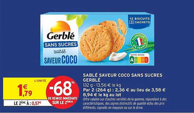 SABLÉ SAVEUR COCO SANS SUCRES GERBLÉ