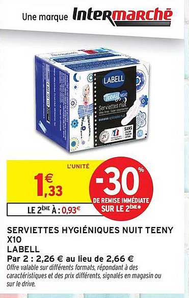 SERVIETTES HYGIÉNIQUES NUIT TEENY X10 LABELL