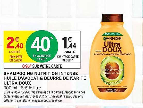 SHAMPOOING NUTRITION INTENSE HUILE D'AVOCAT & BEURRE DE KARITÉ ULTRA DOUX