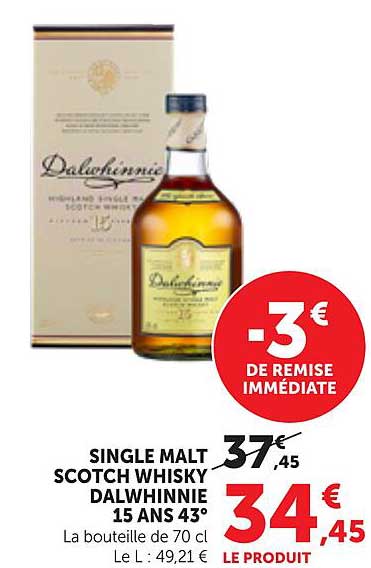 SINGLE MALT SCOTCH WHISKY DALWHINNIE 15 ANS 43°