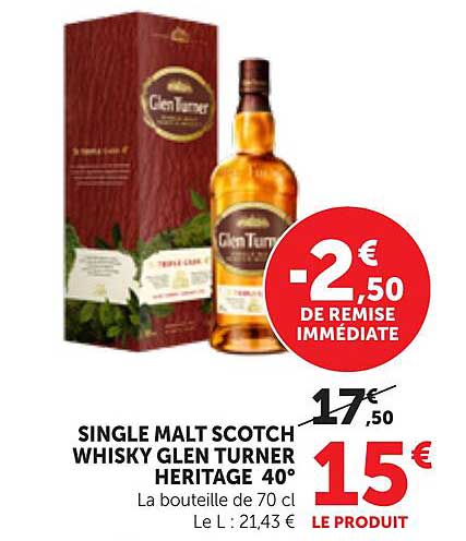 SINGLE MALT SCOTCH WHISKY GLEN TURNER HERITAGE 40°