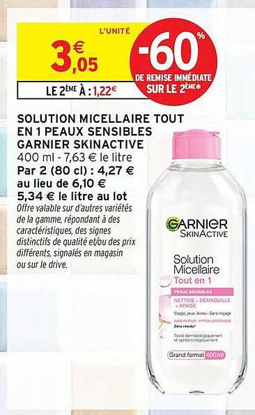 SOLUTION MICELLAIRE TOUT EN 1 PEAUX SENSIBLES GARNIER SKINACTIVE