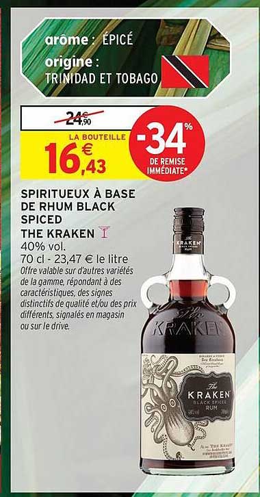 SPIRITUEUX À BASE DE RHUM BLACK SPICED THE KRAKEN
