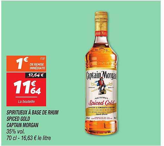 SPIRITUEUX A BASE DE RHUM SPICED GOLD CAPTAIN MORGAN 35% vol. 70 cl - 16,63 € le litre