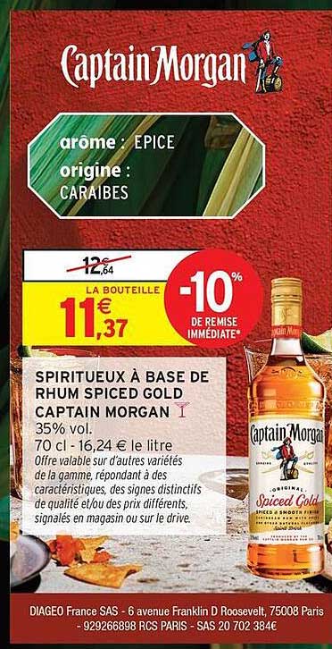 SPIRITUEUX À BASE DE RHUM SPICED GOLD CAPTAIN MORGAN
