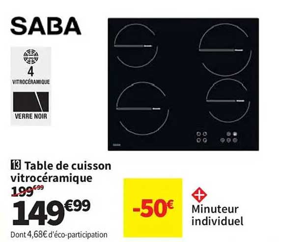 Table de cuisson vitrocéramique