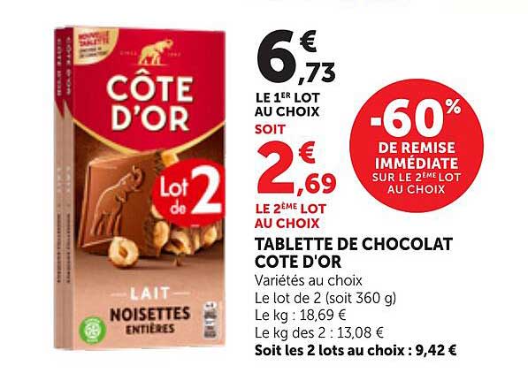 TABLETTE DE CHOCOLAT COTE D'OR