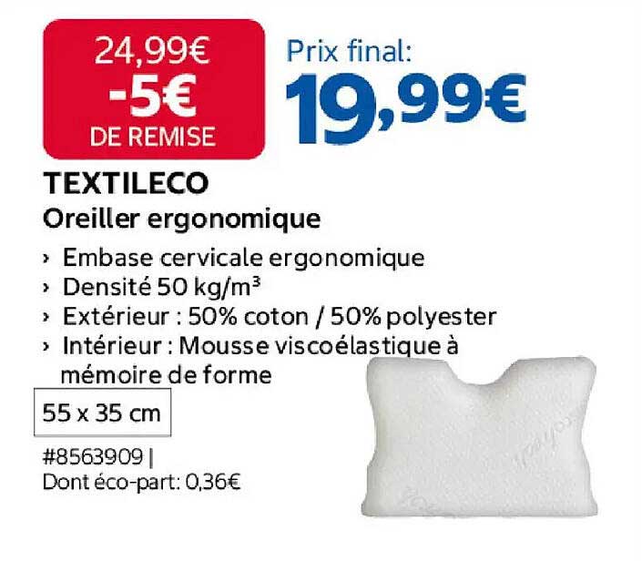 TEXTILECO Oreiller ergonomique