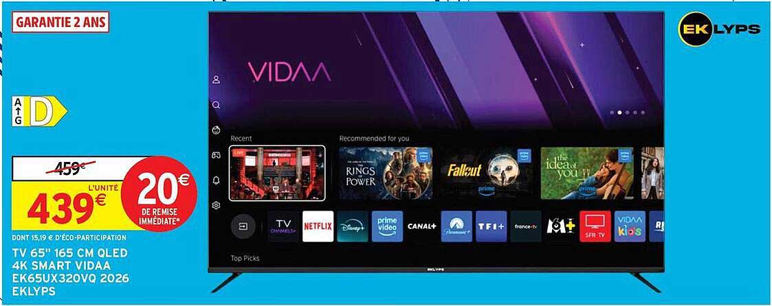 TV 65'' 165 CM QLED 4K SMART VIDAA EK65UX320VQ 2026 EKLYPS