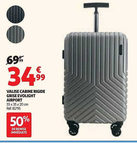 VALISE CABINE RIGIDE GRISE EVOLIGHT AIRPORT