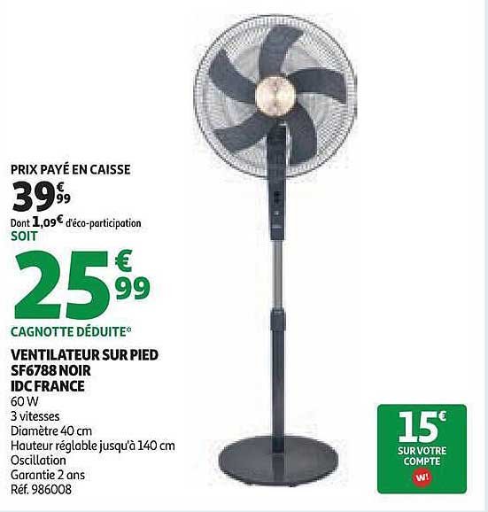 VENTILATEUR SUR PIED SF6788 NOIR IDC FRANCE