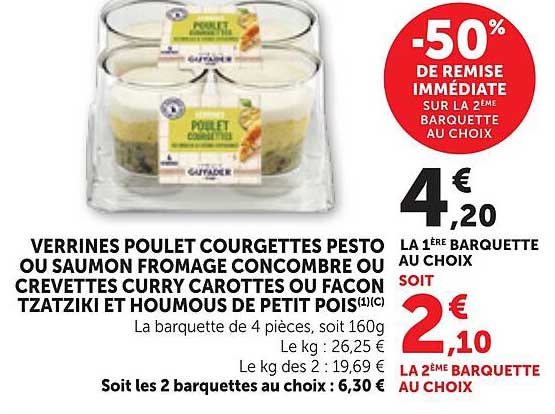 VERRINES POULET COURGETTES PESTO OU SAUMON FROMAGE CONCOMBRE OU CREVETTES CURRY CAROTTES OU FAÇON TZATZIKI ET HOUMOUS DE PETIT POIS