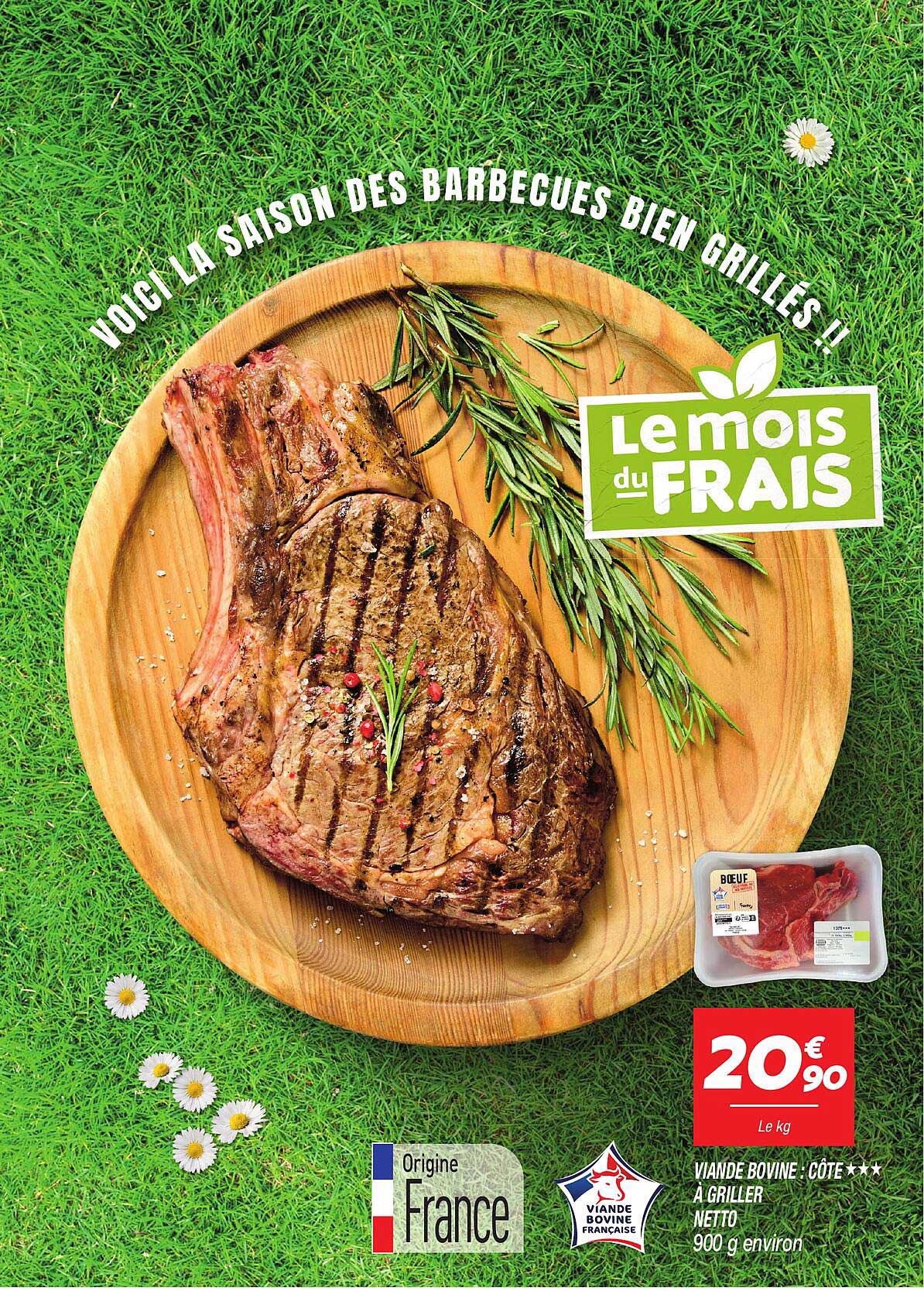 VIANDE BOVINE : CÔTE*** À GRILLER NETTO 900 g environ