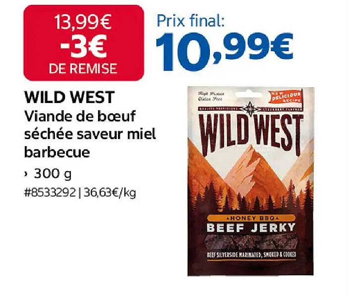 WILD WEST Viande de boeuf séchée saveur miel barbecue