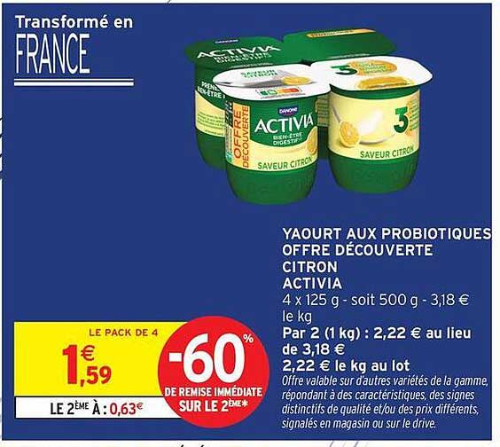 YAOURT AUX PROBIOTIQUES OFFRE DÉCOUVERTE CITRON ACTIVIA