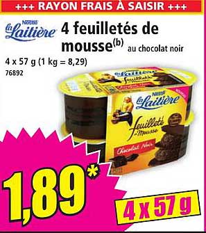 4 feuilletés de mousse au chocolat noir