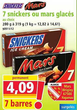 7 snickers ou mars glacés au choix