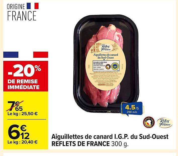 Aiguillettes de canard I.G.P. du Sud-Ouest REFLETS DE FRANCE 300 g.