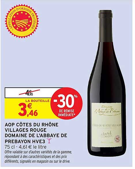 AOP CÔTES DU RHÔNE VILLAGES ROUGE DOMAINE DE L'ABBAYE DE PREBAYON HVE3