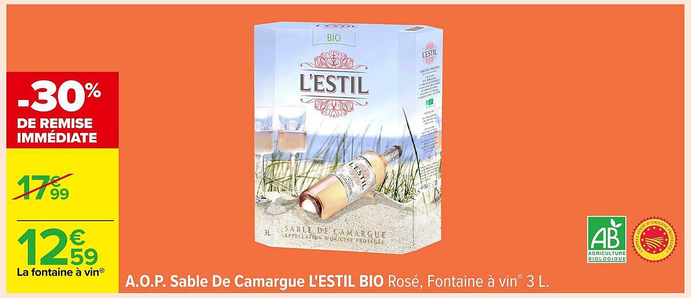 A.O.P. Sable De Camargue L'ESTIL BIO Rosé, Fontaine à vin® 3 L.