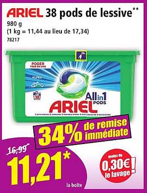 ARIEL 38 pods de lessive**