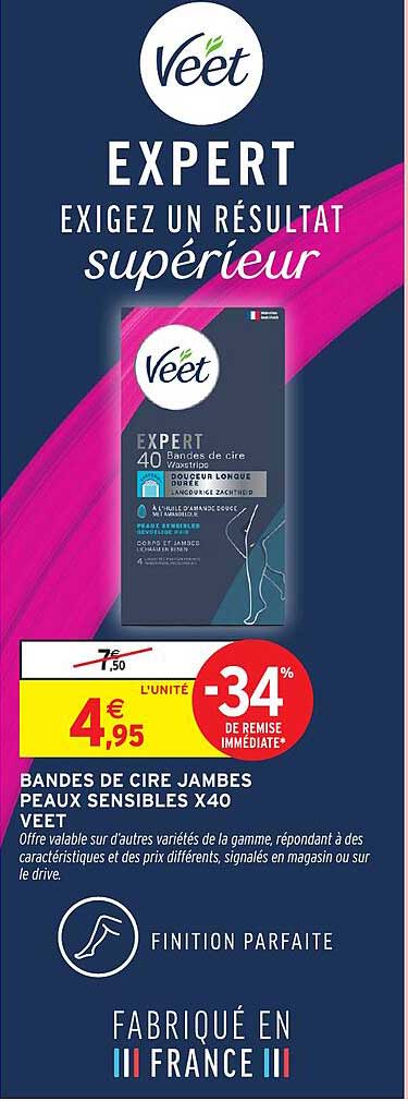 Bandes de cire Jambes Peaux Sensibles X40 Veet