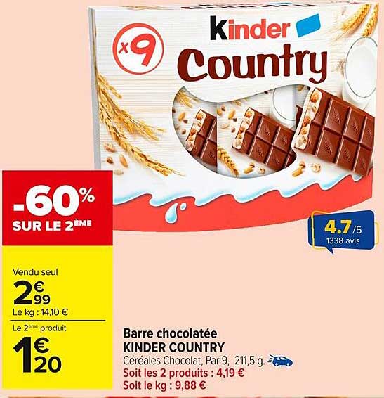 Barre chocolatée KINDER COUNTRY