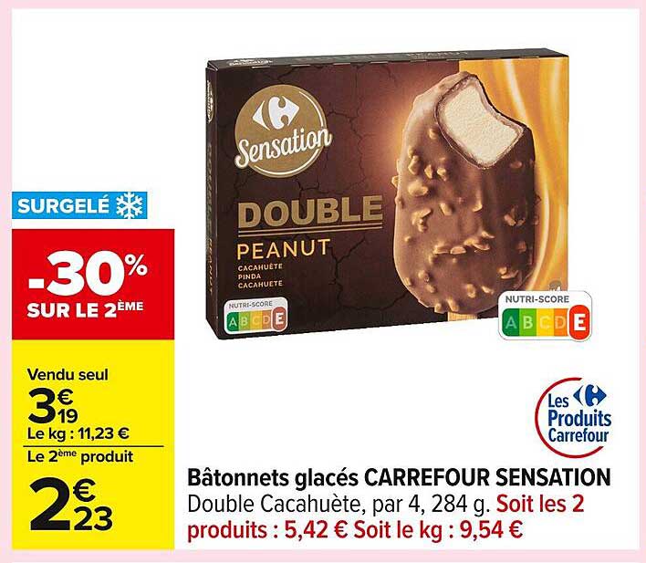 Bâtonnets glacés CARREFOUR SENSATION Double Cacahuète