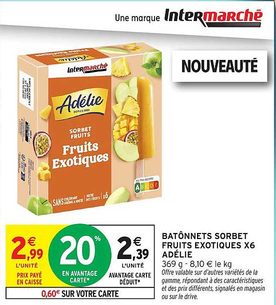 BATÔNNETS SORBET FRUITS EXOTIQUES X6 ADÉLIE