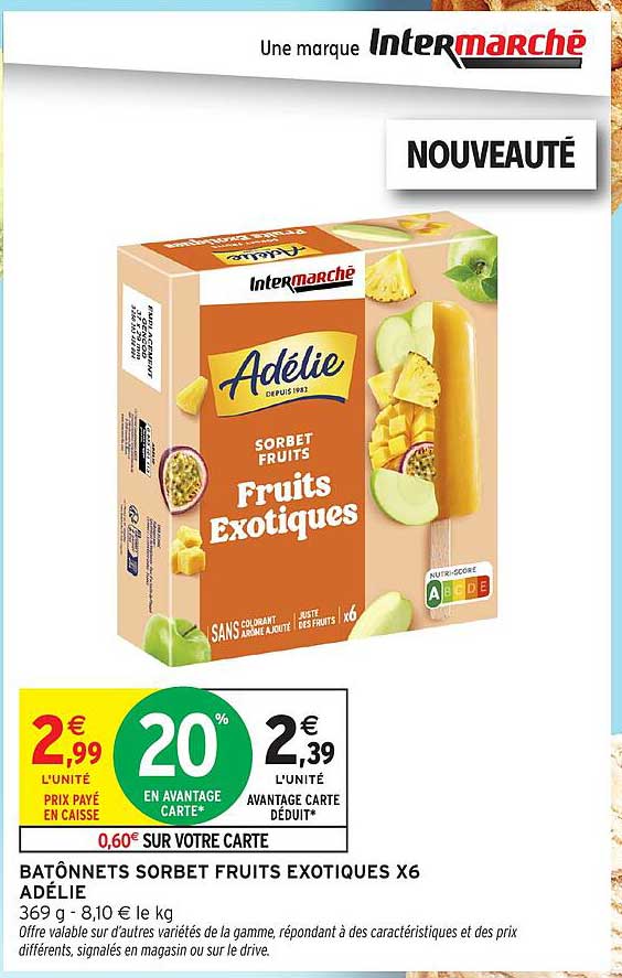 Bâtonnets Sorbet Fruits Exotiques X6 Adélie
