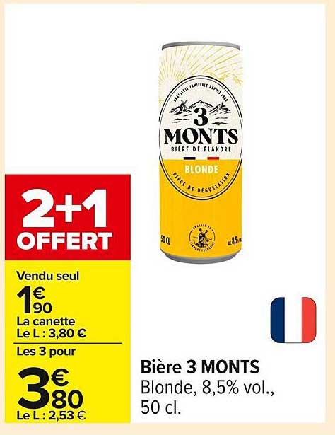 Bière 3 MONTS Blonde, 8,5% vol., 50 cl.