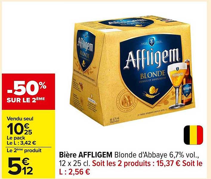 Bière AFFLIGEM Blonde d'Abbaye 6,7% vol., 12 x 25 cl.