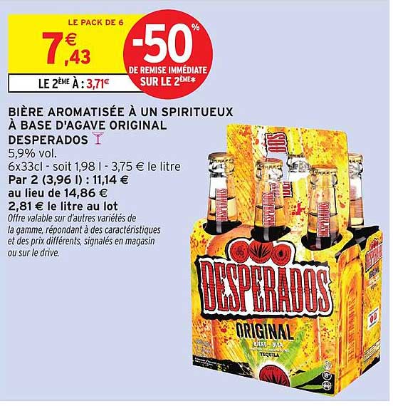 BIÈRE AROMATISÉE À UN SPIRITUEUX À BASE D'AGAVE ORIGINAL DESPERADOS