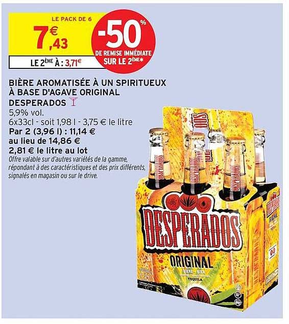 BIÈRE AROMATISÉE À UN SPIRITUEUX À BASE D'AGAVE ORIGINAL DESPERADOS