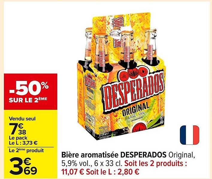 Bière aromatisée DESPERADOS Original, 5,9% vol., 6 x 33 cl.