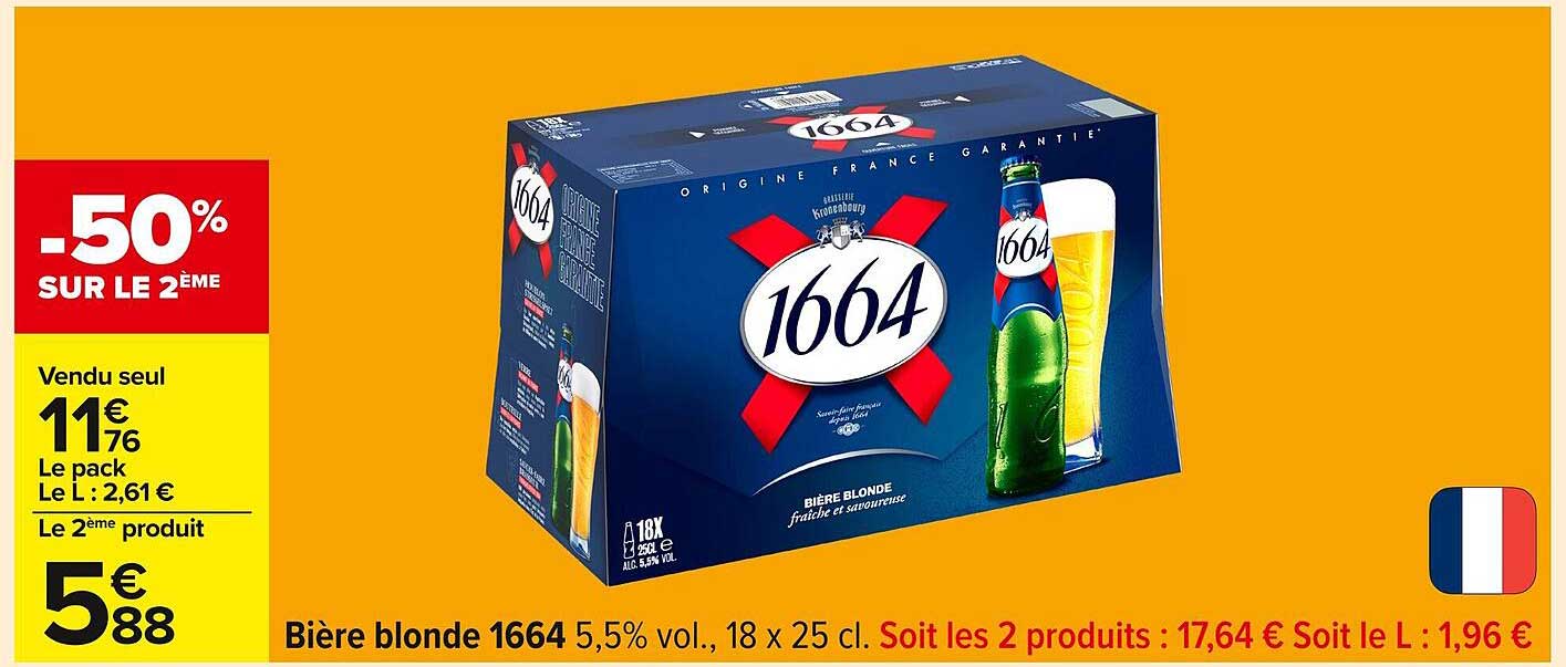 Bière blonde 1664 5,5% vol., 18 x 25 cl.