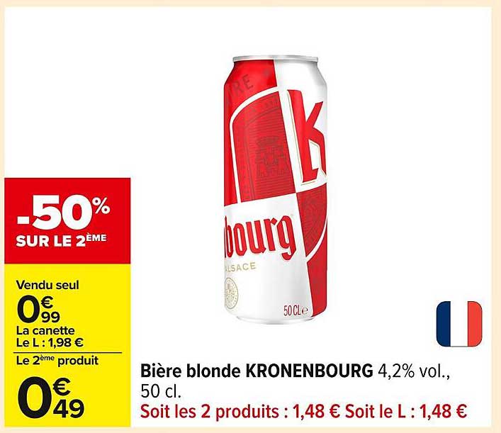Bière blonde KRONENBOURG 4,2% vol., 50 cl.