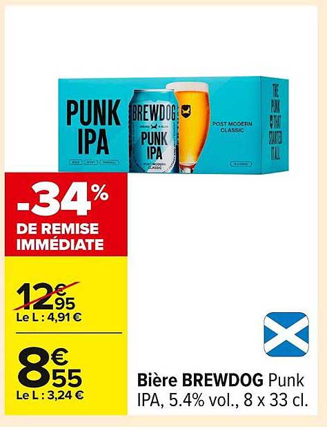 Bière BREWDOG Punk IPA, 5.4% vol., 8 x 33 cl