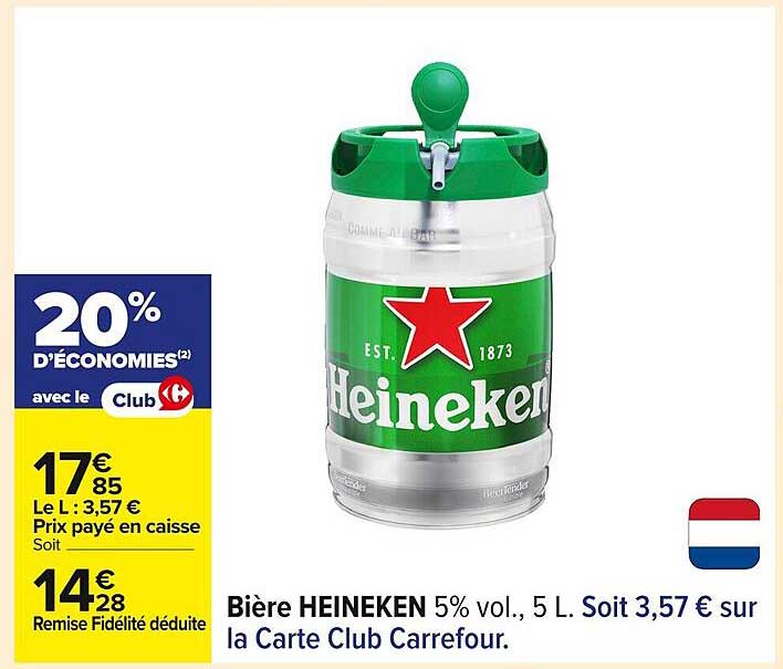 Bière HEINEKEN 5% vol., 5 L.