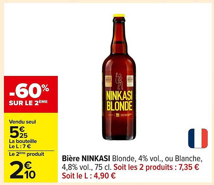 Bière NINKASI Blonde, 4% vol., 75 cl